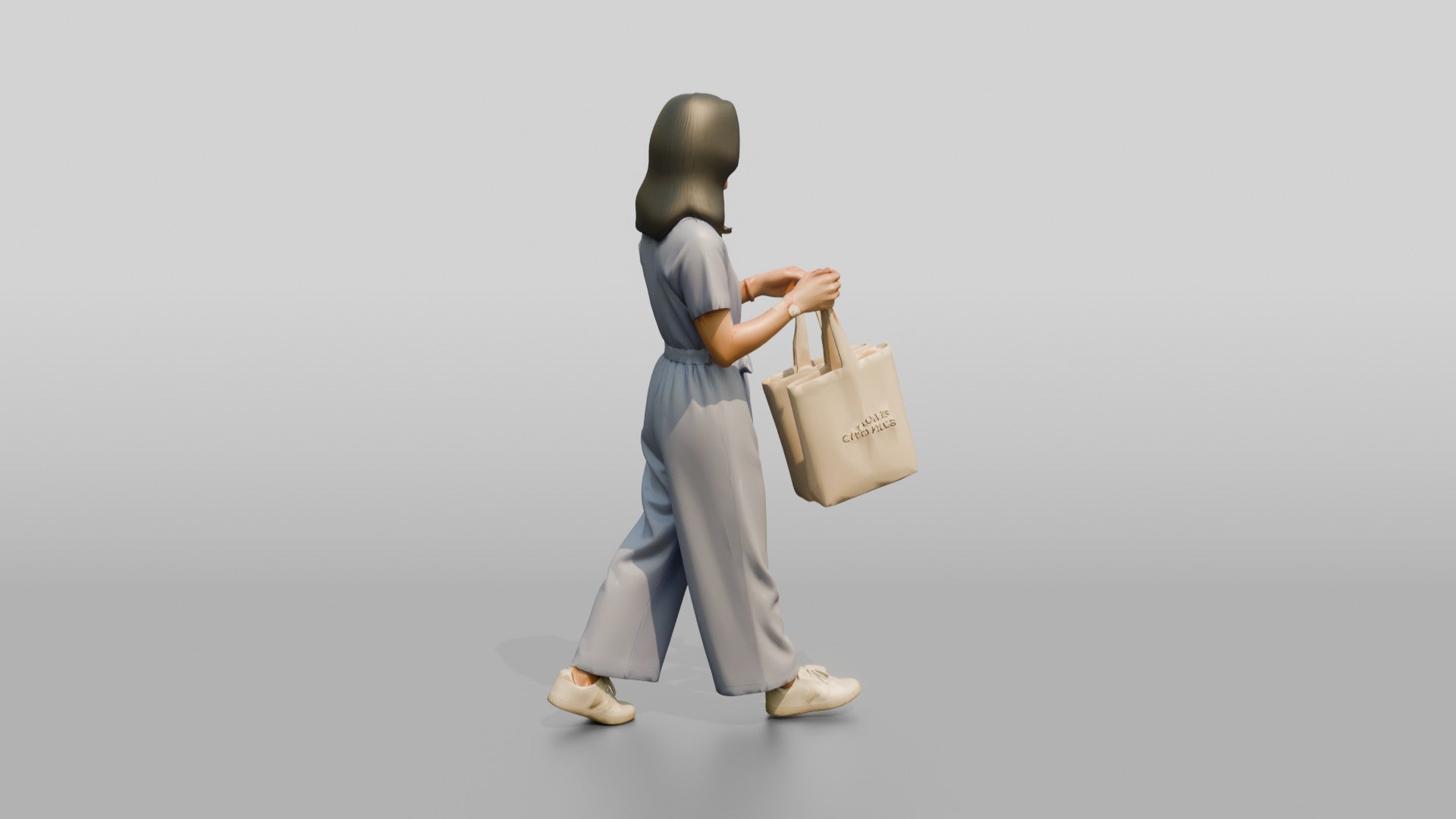 Woman Walking with Canvas Tote Bags