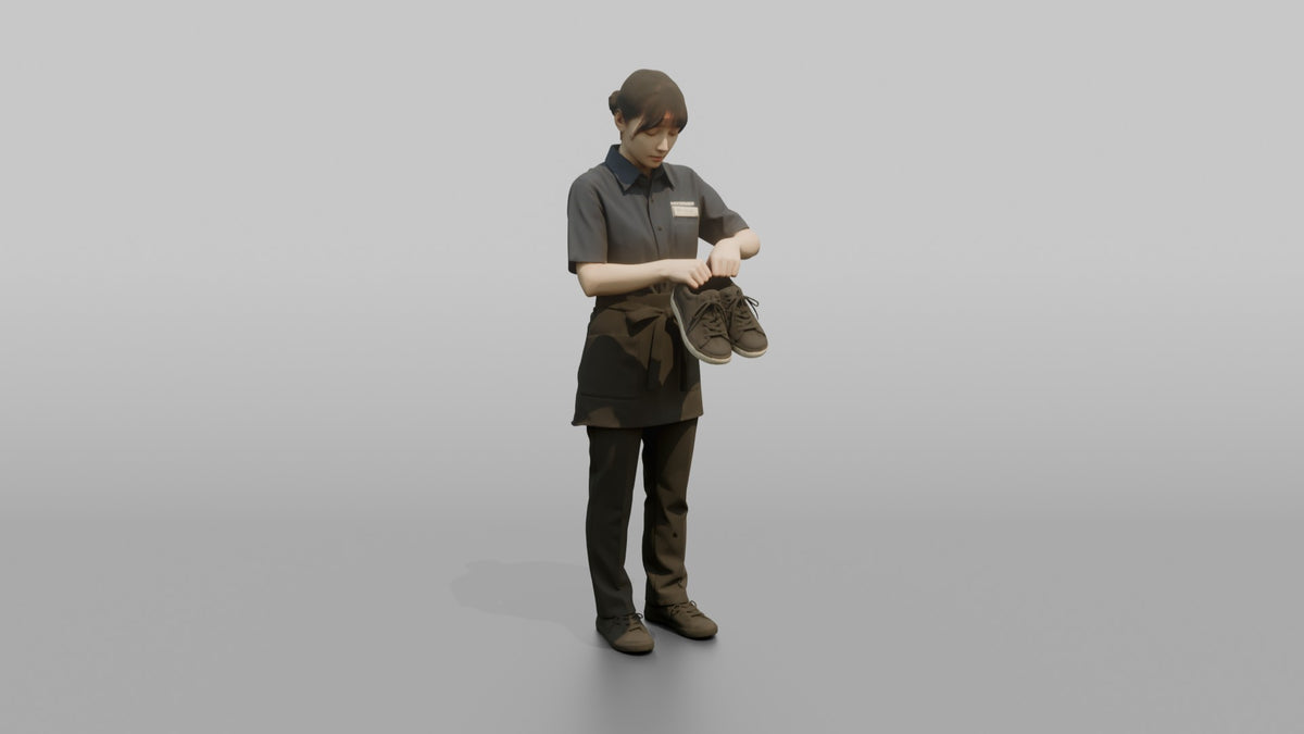 Woman Shop Assistant Arranging A Pair Of Shoes In Her Hands - 3D character model