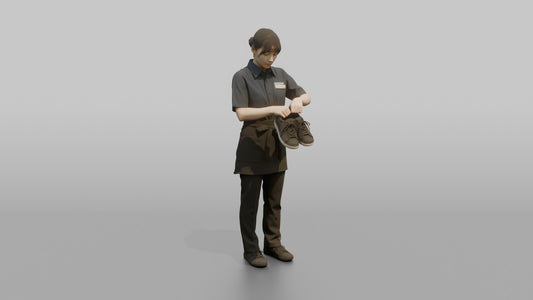 Woman Shop Assistant Arranging A Pair Of Shoes In Her Hands - 3D character model