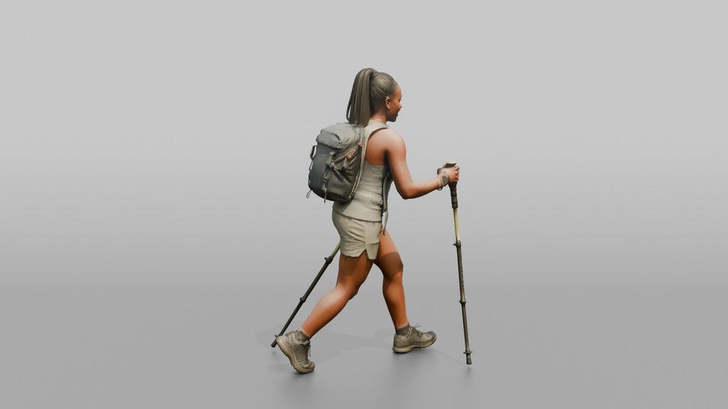 Hiker Walking with Double Trekking Poles