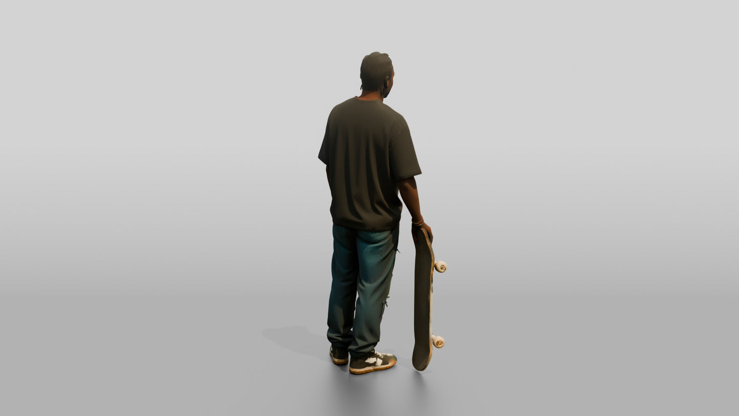 Skater Man in Ripped Jeans with Skateboard