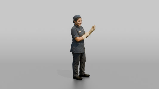Housekeeping Staff Woman Adjusting Rubber Cleaning Gloves - 3D character model