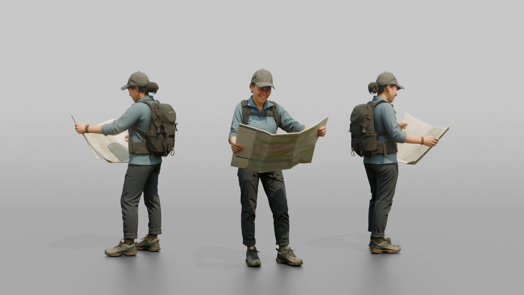 Hiker Holding a Folding Map Open