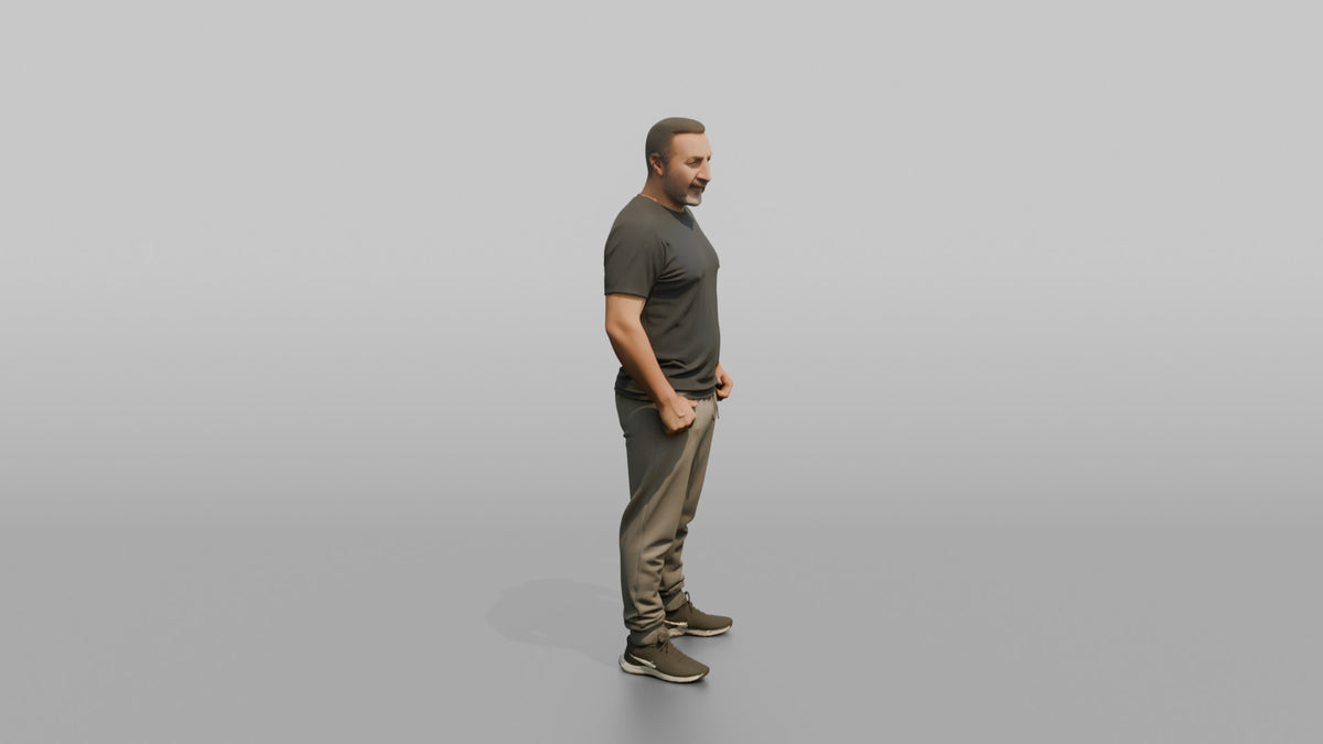 Physique Model Man Standing In A Relaxed Athletic Stance, Thumbs In Waistband - 3D character model, view 2