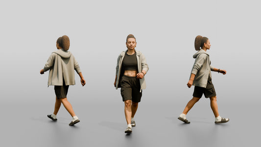 Multiracial Woman Walking the Boardwalk in Unzipped Hoodie