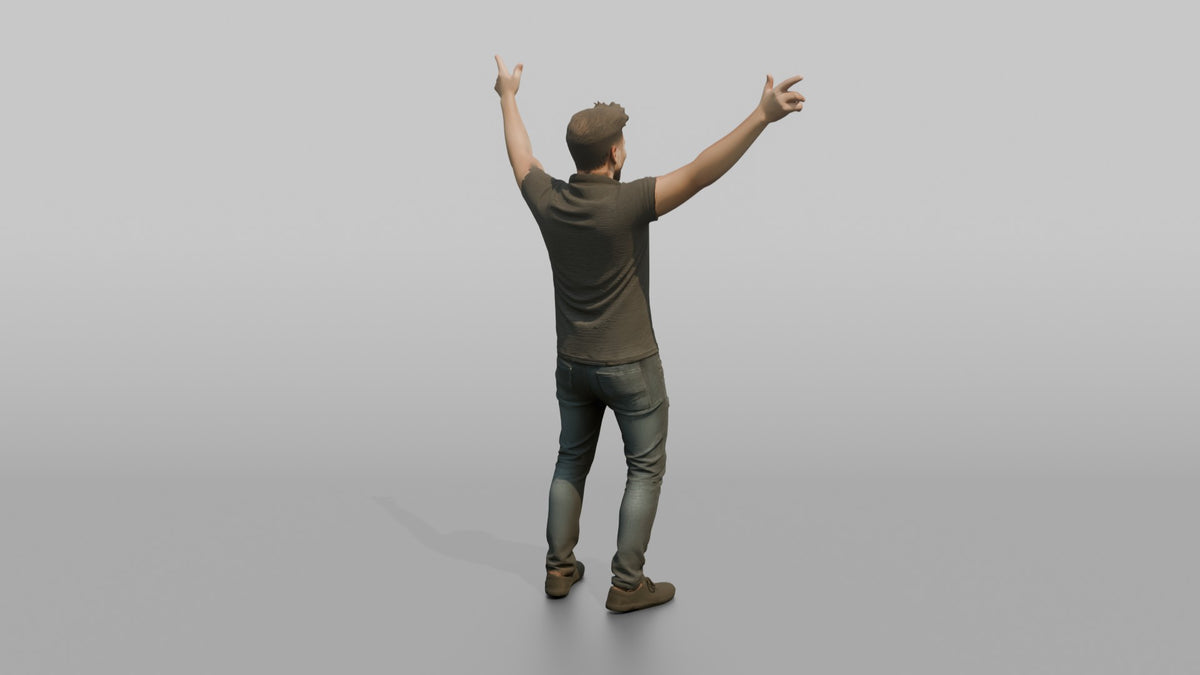 Club DJ Man Both Arms Raised, Hyping Up A Crowd - 3D character model, view 3