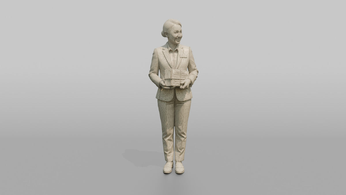 Receptionist Man Holding A Stack Of Registration Cards - wireframe topology preview