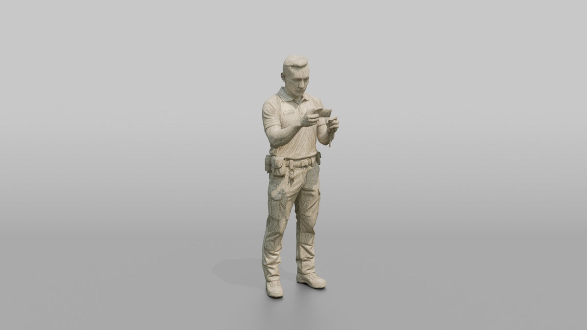 Door Staff Man Checking An ID Card - wireframe topology preview