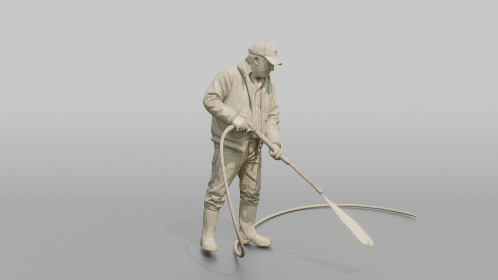 Farmer Spraying Down Concrete Barn Floor