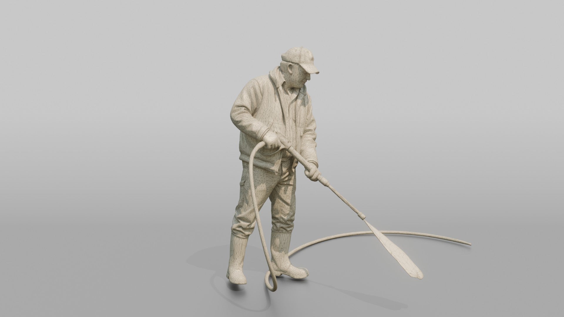 Farmer Spraying Down Concrete Barn Floor