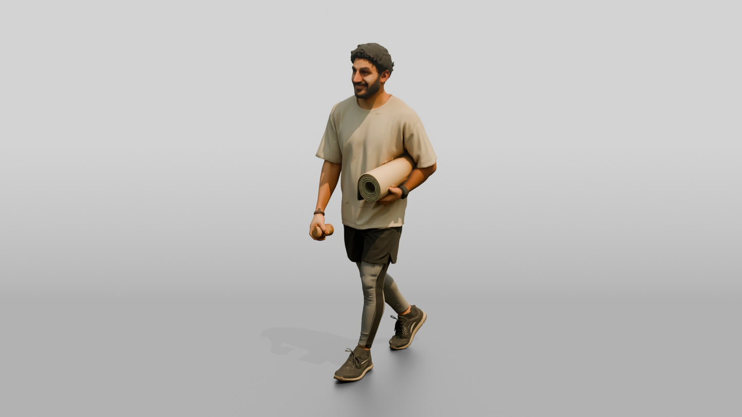 Walking Man with Mat and Bottle