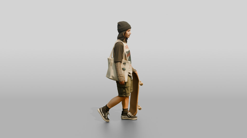 Asian Woman Balancing a Skateboard