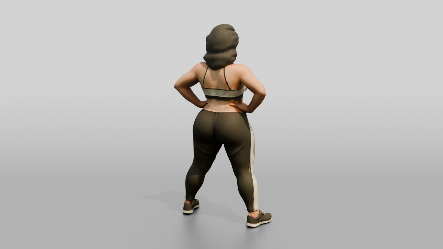 Curvy Woman in Taupe Activewear with Hands on Hips