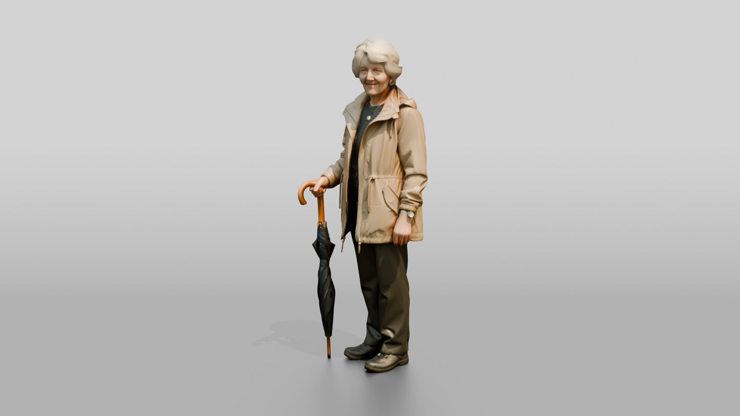 Elderly White Woman Standing with an Umbrella