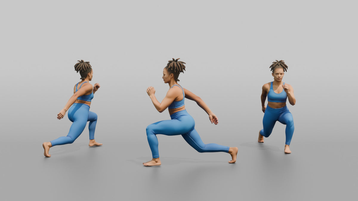 Bodyweight Athlete Woman In A Deep Bodyweight Lunge - 3D character model, view 1