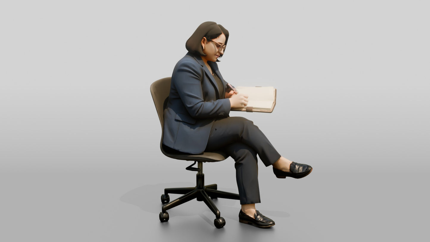 Businesswoman Writing on an Office Chair