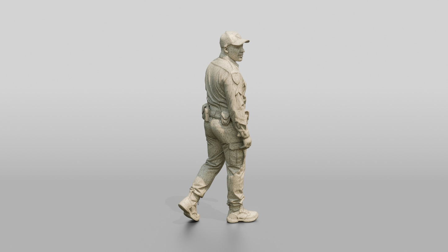 Police Officer Glancing Back Mid-Stride