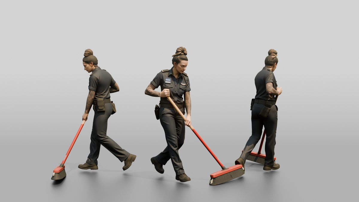 Steward Sweeping the Kitchen Floor - 3D character model
