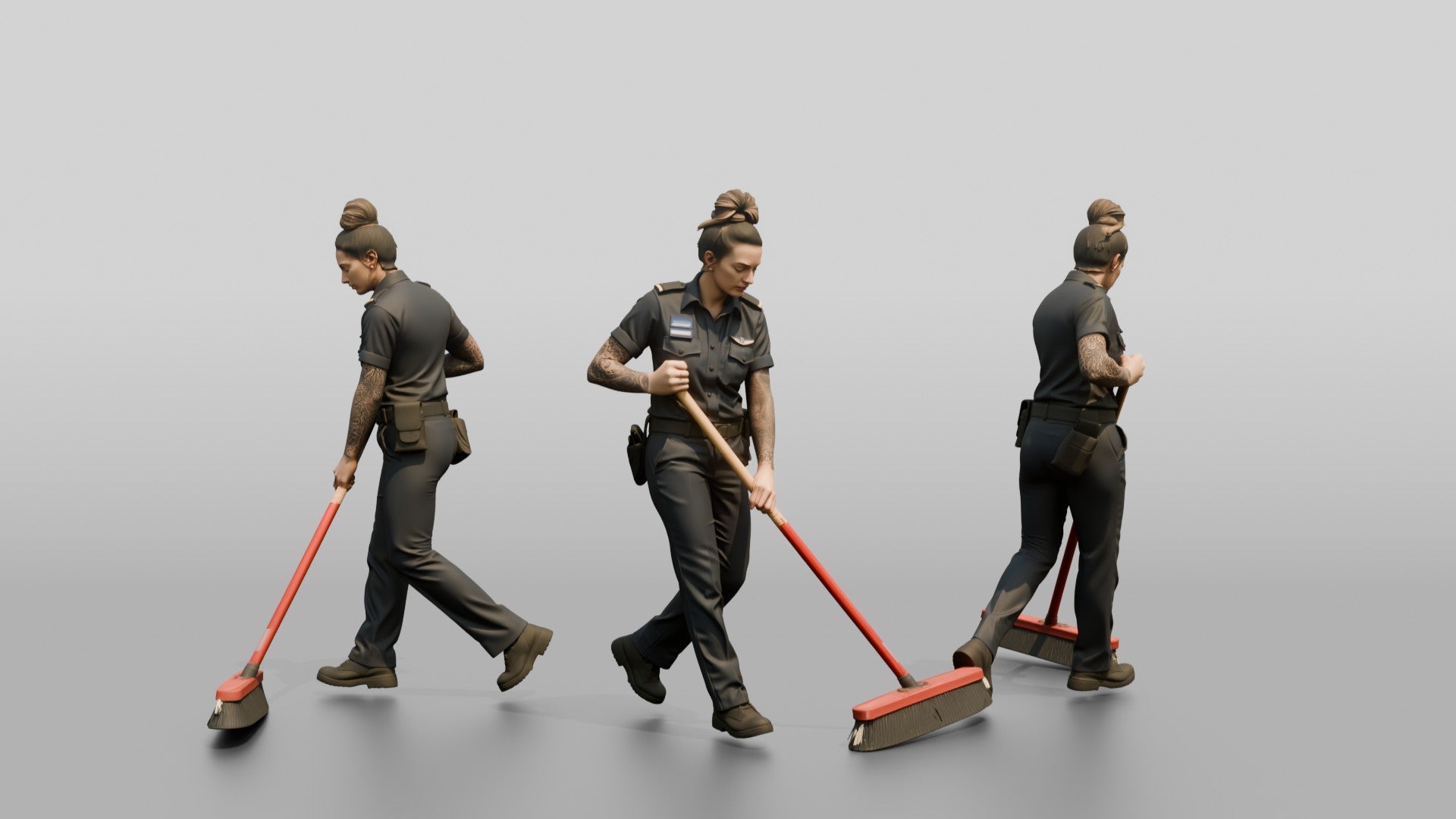 Steward Sweeping the Kitchen Floor