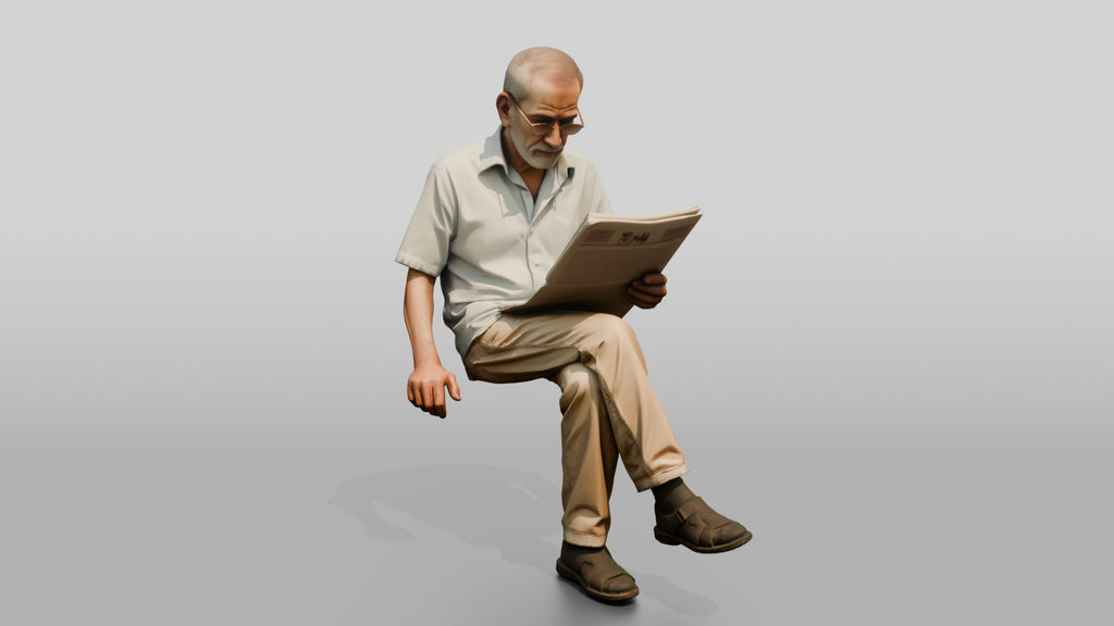 Elderly Slender Iraqi Man Reading a Newspaper