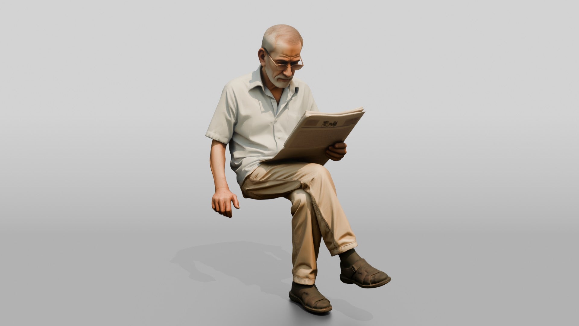 Elderly Slender Iraqi Man Reading a Newspaper