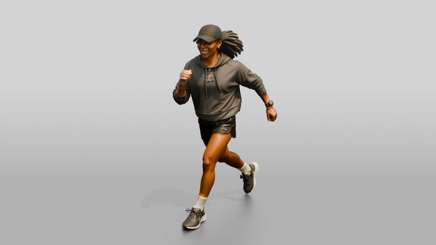 African-American Woman Stepping Dynamically on the Boardwalk