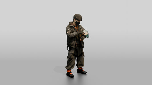 Gorpcore Man Counting Cash - 3D character model, view 1