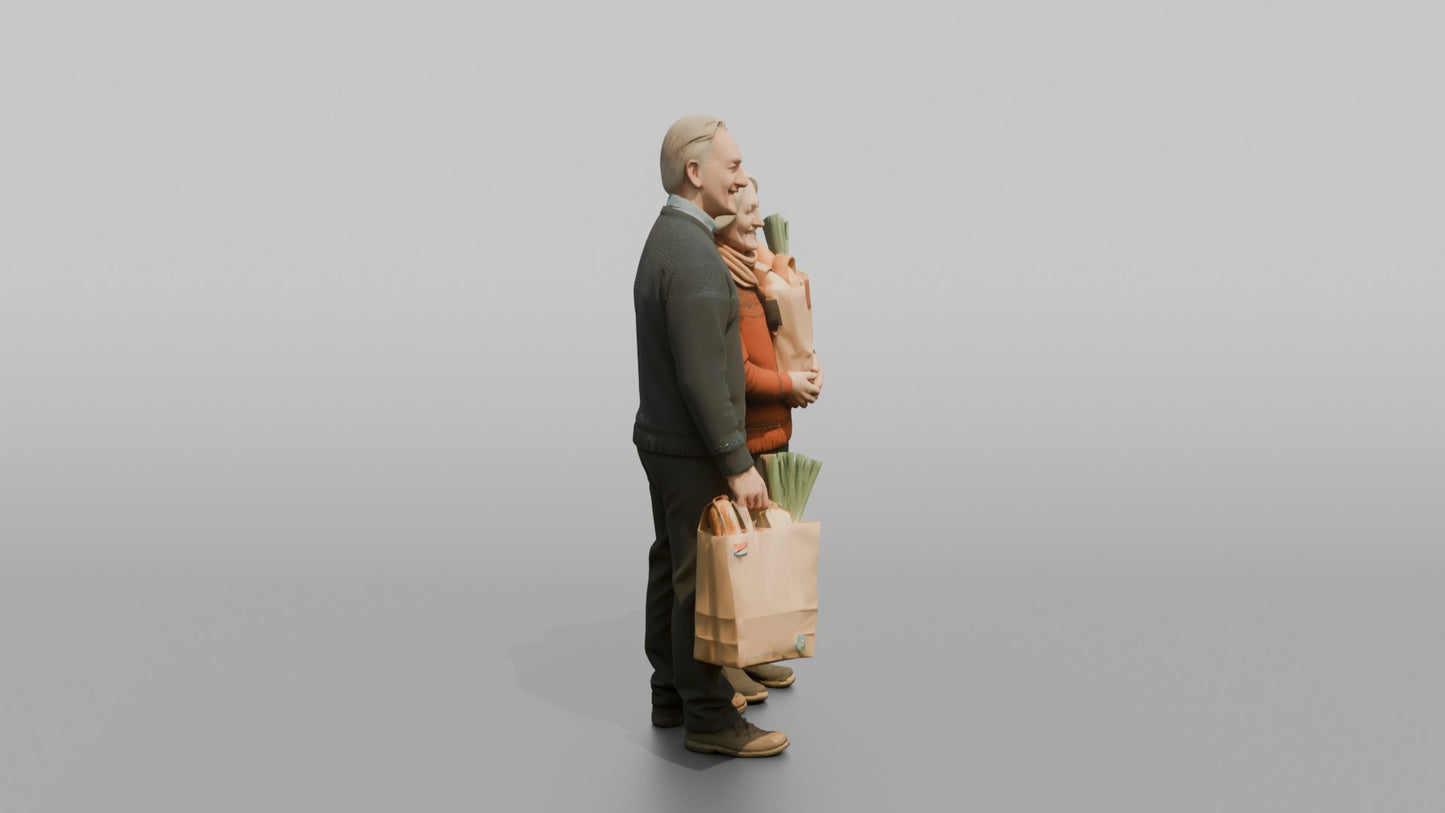 Elderly Couple Standing Together with Grocery Bags