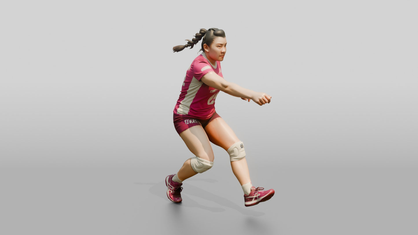East Asian Female Volleyball Player in Magenta Jersey