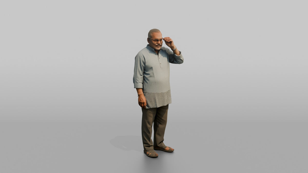 Grandfather Adjusting His Glasses With One Hand - 3D character model