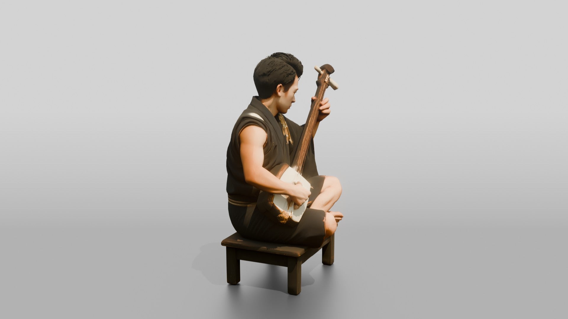 Shamisen Player Striking Silk Strings