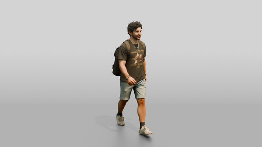 Latino Man in Vintage Band Tee - 3D character model, view 1