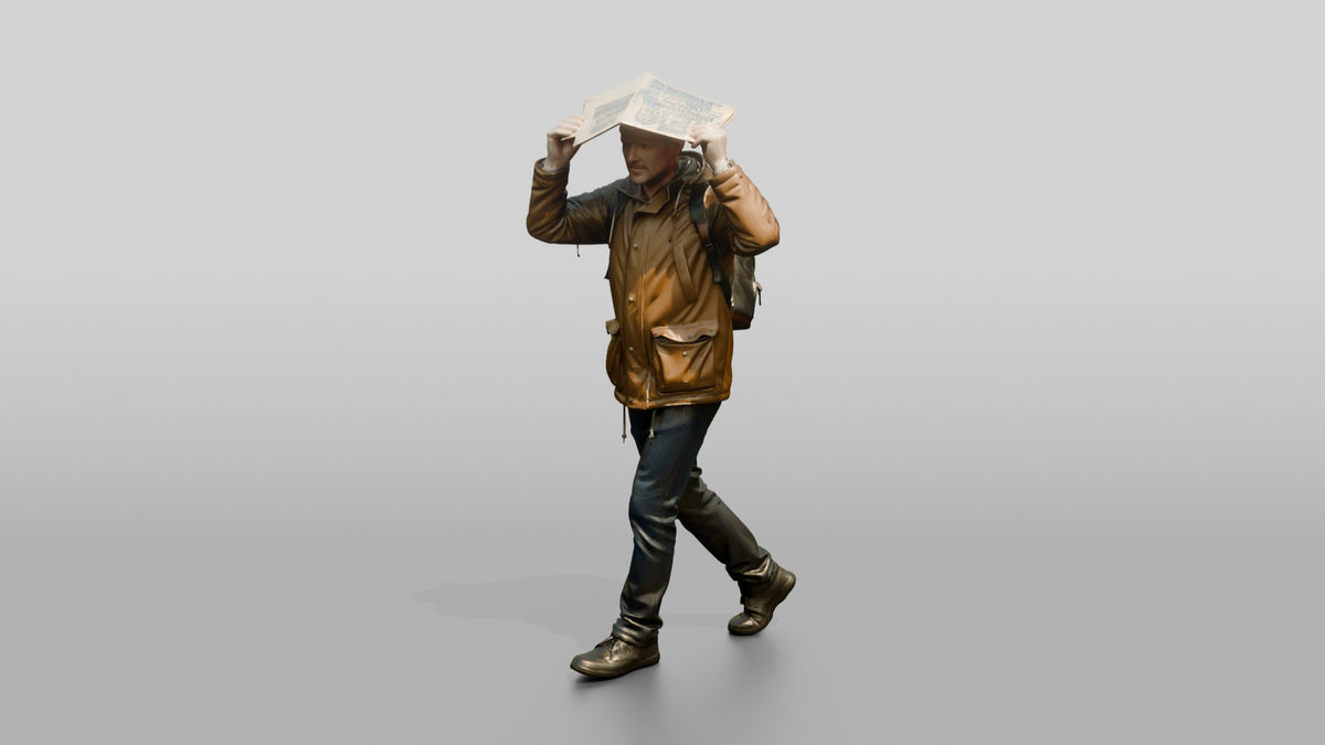 White Man Holding a Newspaper Overhead - 3D character model, view 4