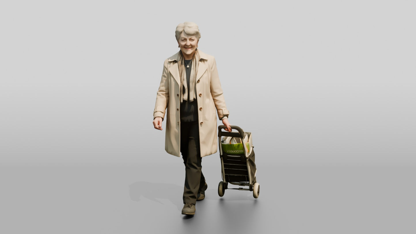 Elderly White Woman with Shopping Trolley
