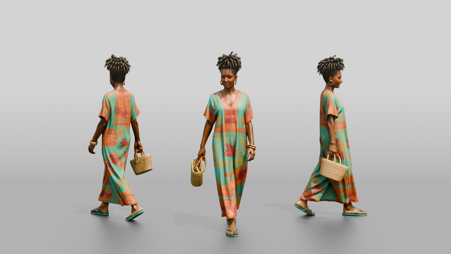 Afro-Latina Woman with Woven Shopping Bag
