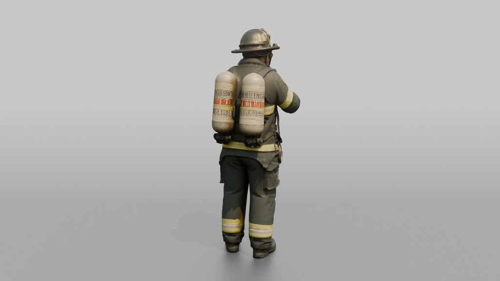 Firefighter Man Securing His Oxygen Mask Over His Face