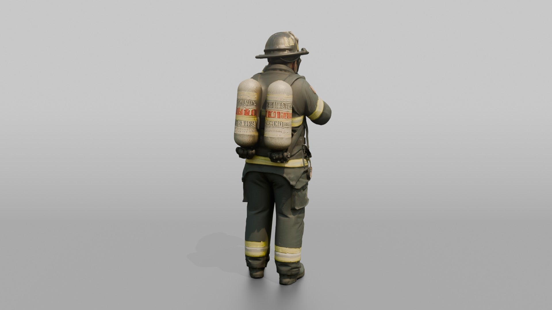 Firefighter Man Securing His Oxygen Mask Over His Face
