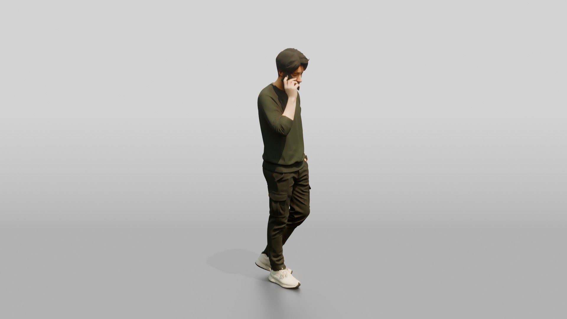 Young Chinese Man Walking and Talking on Phone