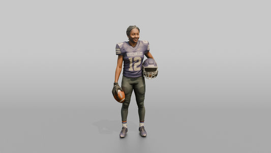 Wide Receiver Standing with the Ball at Her Side - 3D character model, view 1