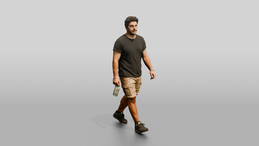 Stocky Spanish Young Man Carrying a Water Bottle - 3D character model, view 1