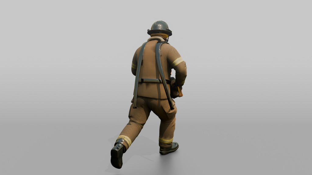 Firefighter Man Running Forward with a Rotary Rescue Saw
