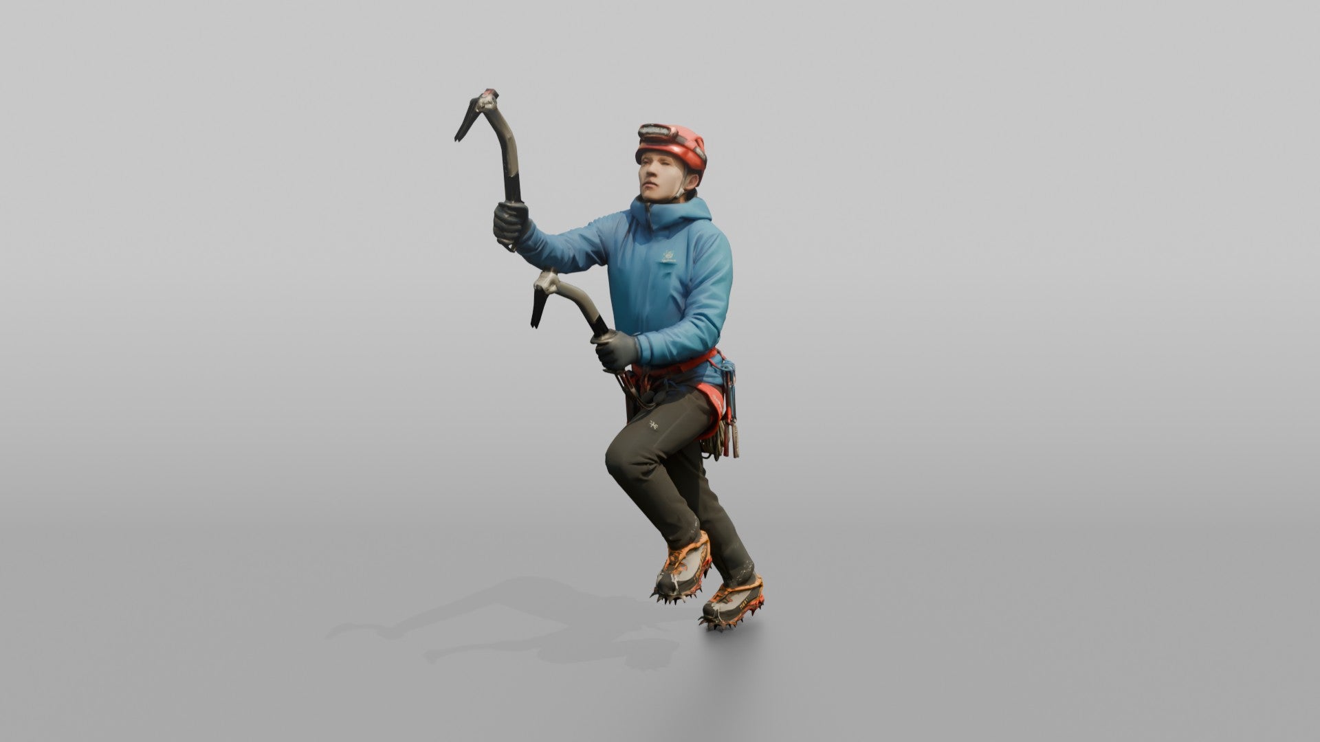 Ice Climber Holding Two Ice Axes