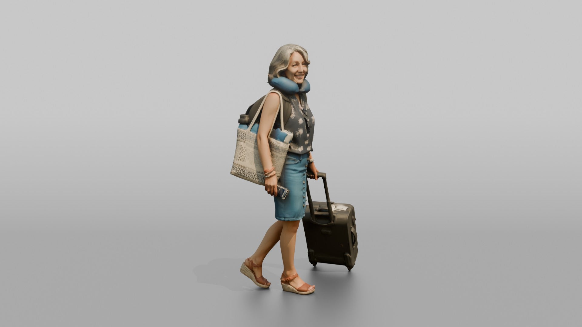 Traveler Carrying A Beach Bag And Backpack