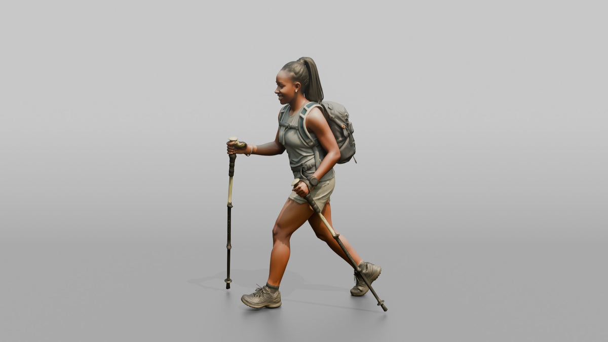 Hiker Walking with Double Trekking Poles - 3D character model, view 4