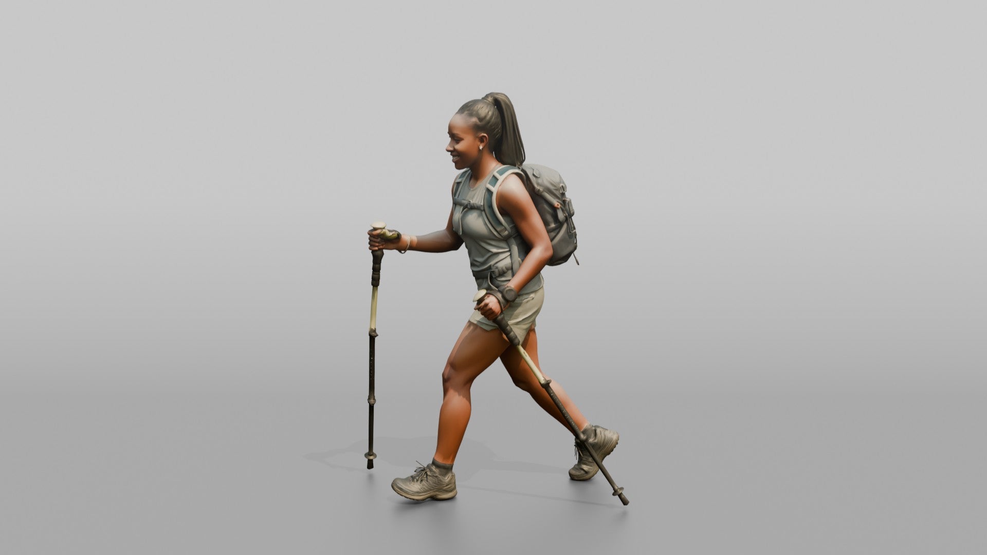 Hiker Walking with Double Trekking Poles