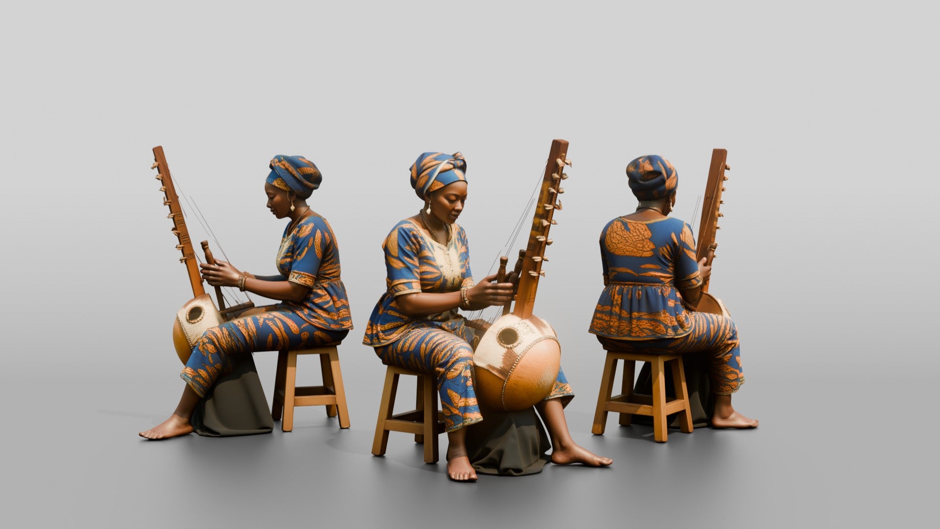 Kora Player Plucking Harp-Lute