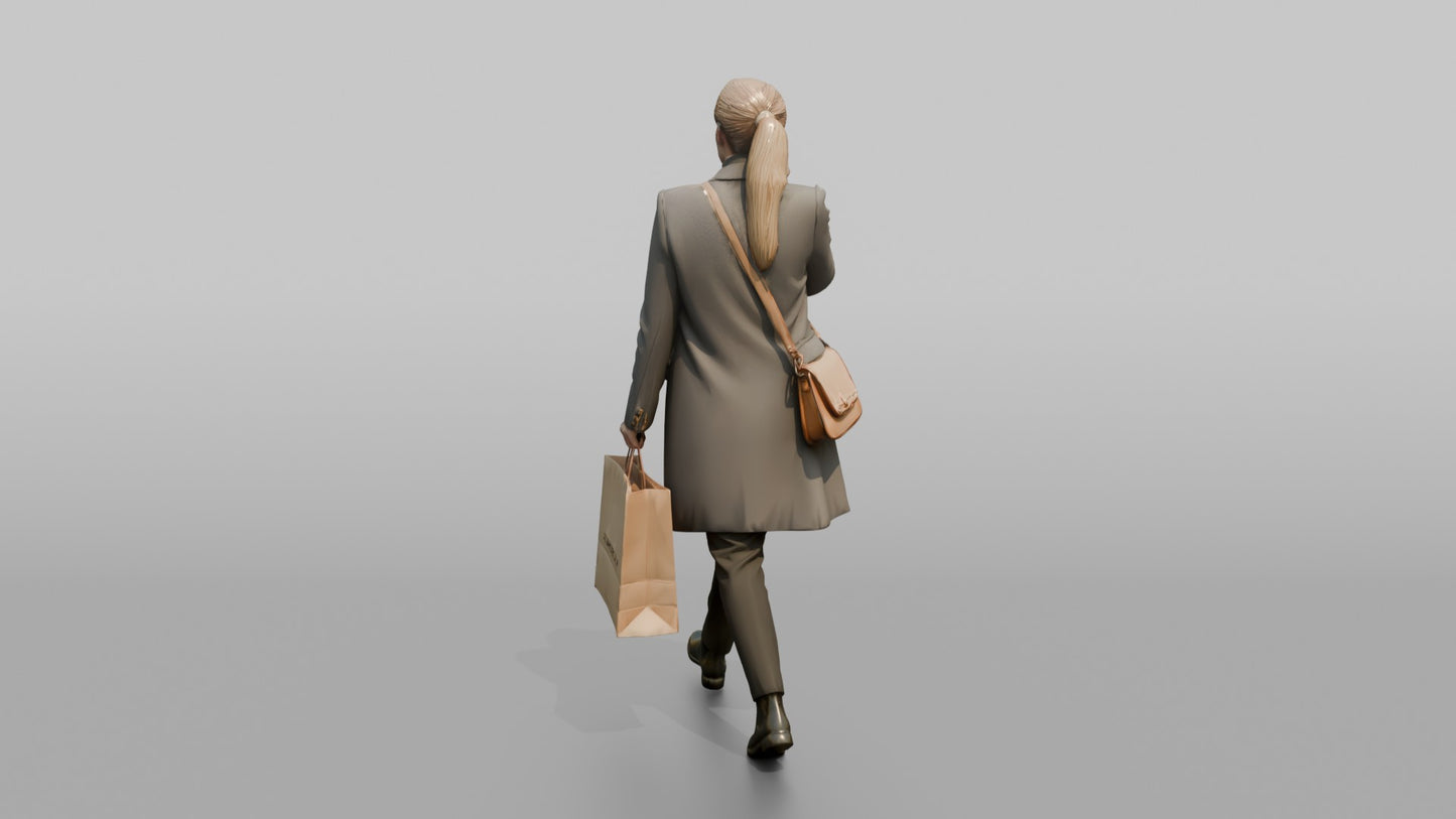 Dutch Woman Walking Briskly in a Wool Coat, Phone in Hand