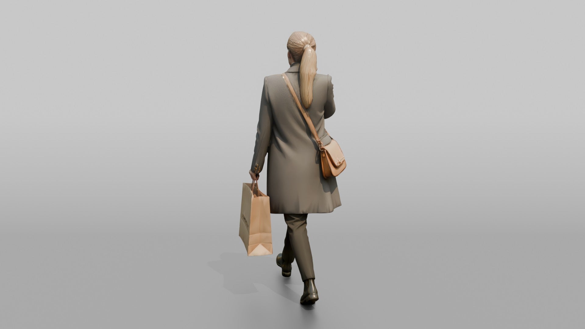 Dutch Woman Walking Briskly in a Wool Coat, Phone in Hand