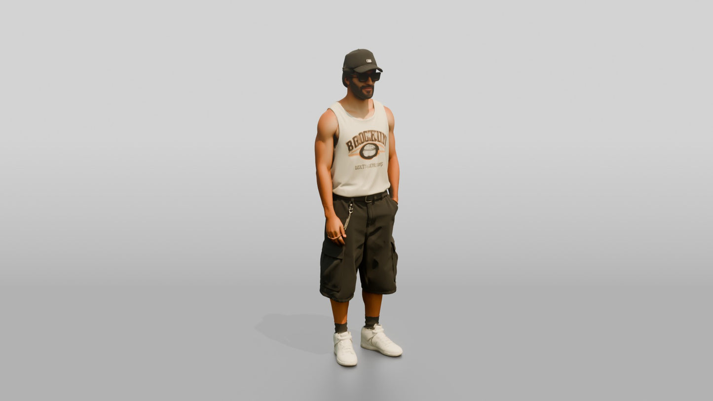 African-American Man Relaxed Pose on the Boardwalk