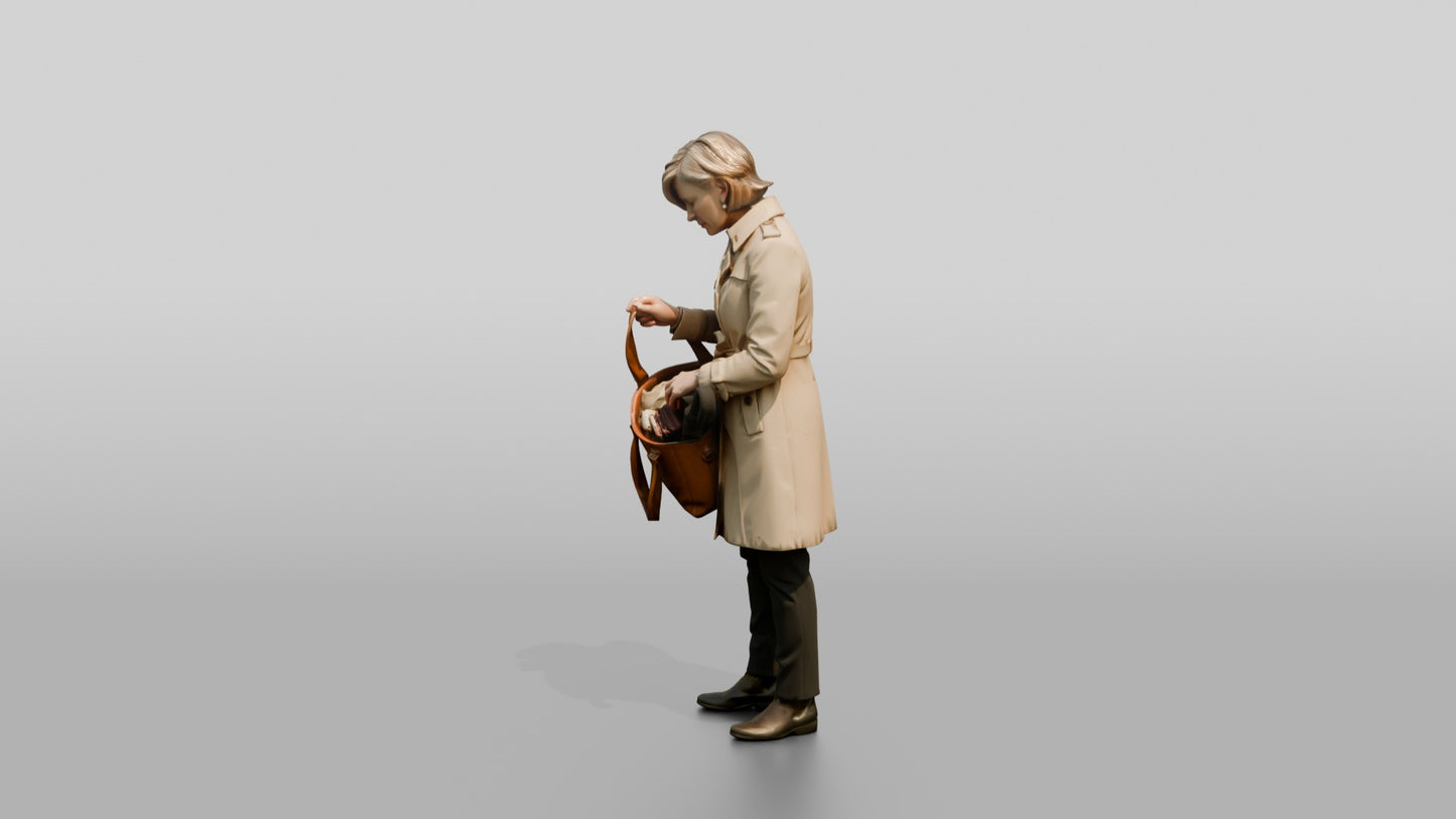 White Woman Checking Her Bag for an Umbrella